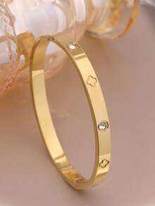 4 件/1 件优雅锆石镶嵌不锈钢女士手链，金色，适合日常佩戴，馈赠朋友的绝佳礼物 - 鑲鑽手鐲 - 查看 7