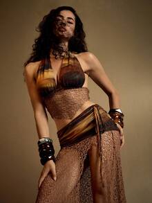 SHEIN BAE Concert 女士西部风波西米亚风性感镂空针织拼接网布扎染印花露背吊带背心