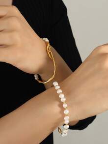 MiDuoDuo 1 件精美法式优雅方形吊坠项链，镶嵌养殖珍珠，是送给女士的时尚配饰礼物