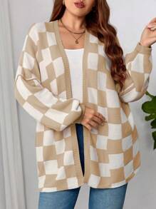 كارديجان متريل مضفر كاجوال بياقة مستديرة أكمام طويلة بمقاسات كبيرة
