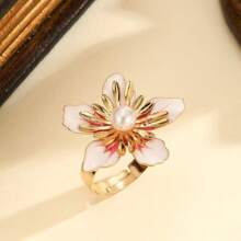 1 pieza Anillo abierto con flor de cristal de gran tamaño al estilo europeo y estadounidense, regalo de boda/fiesta/festival para mujer, de moda