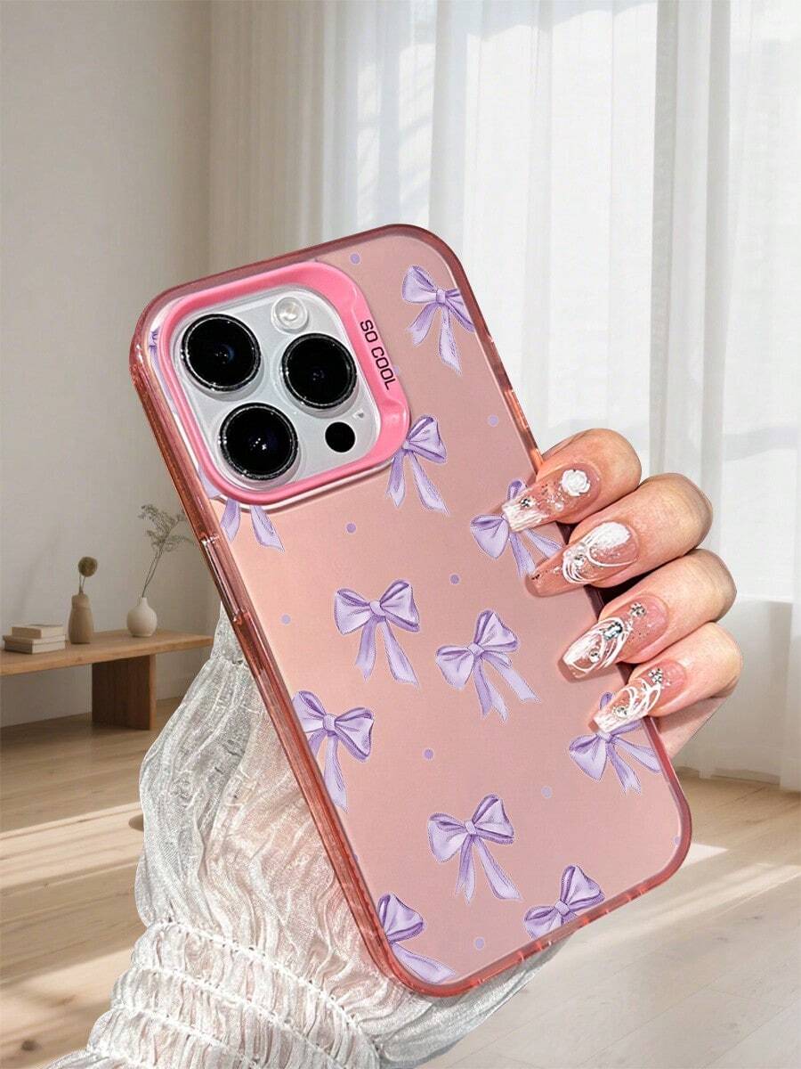 GALLAPLE Purple Bow And Polka Dot Pattern Mobile Phone Case, Korean Sweetness Style Design,For IPhone 16 15 14 13 12 11 8 7 X XS XSMAX Plus Pro ProMax SE4 16e Case - Hồng - Xem 1