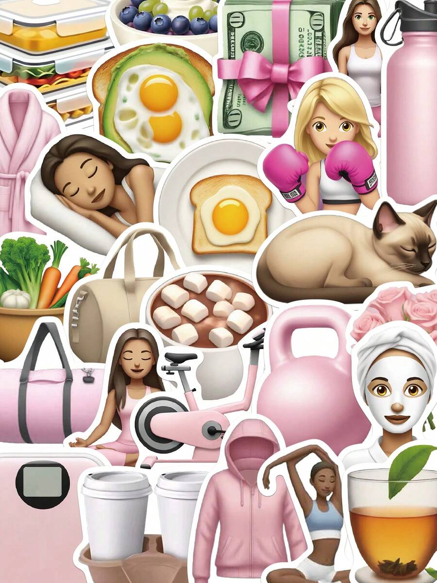 50 张 GYM Girl 贴纸防水 PVC 礼物卡通装饰剪贴簿笔记本电脑行李吉他水杯手机壳 DIY 贴花、学校用品、返校 - 彩色 - 查看 1