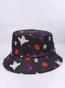 1 Stück Leoparden-Muster Polyester umkehrbarer Fischerhut, warme Dekor UV-Schutz Herbst Frucht Halloween gestreifte Fischerhut, geeignet für Männer und Frauen Halloween Dekoration