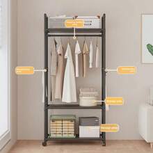 Cabideiro multifuncional para roupas, cabideiro de pé para dormitórios e quartos, organizador móvel para armazenamento de roupas, fácil montagem, material metálico espesso, design simples