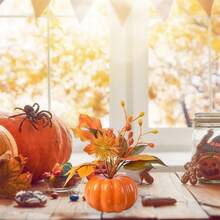 Halloween Artificial Pumpkin Decoration With Leaves Plants Party Table Centerpieces Decor - Multicolor - View 3
