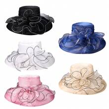 JEWELRYWE Kentucky Derby Large Women's Hat, 1920s Charming Fancy Wide Brim Organza Flower Large Hat, Tea Party Wedding Church Hat, Evening Party Hat, Comfortable And Breathable - Pink - View 11
