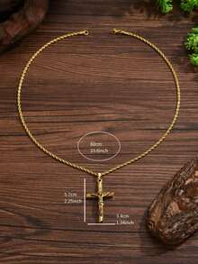 Men's 18K Gold-Plated Cross Necklace With Jesus Pattern Stylish Pendant - Gold - View 3