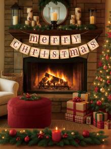 1 套圣诞快乐旗帜拉杆、圣诞派对装饰背景横幅、圣诞装饰纸旗横幅复古旗帜拉杆、圣诞饰品、圣诞装饰