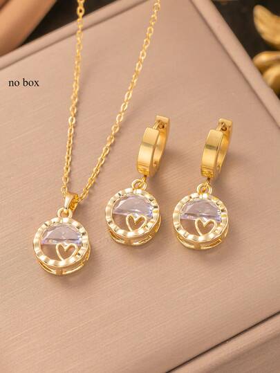 3 pièces/set Ensemble de bijoux pour femmes au design délicat en forme de cœur - collier, boucles d'oreilles, style romantique vintage, mode classique, convient pour les cadeaux de la Saint-Valentin, le travail, les fêtes, les vacances