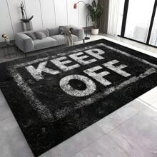 1pc "KEEP OFF" Graphic Print Shag Area Rug, 650GSM Silicone Backing, Soft Plush Carpet For Patio, Camping, Entryway, Living Room, Bedroom, Game Room, Machine Washable For All Seasons, Home Decor