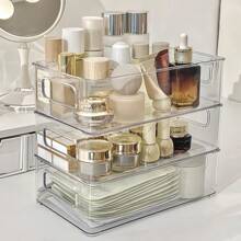 3pcs/1pc Transparent Cosmetics Storage Box, Desktop Storage Rack, Dressing Table Organizer, Open Stackable Storage Rack, Stackable Vanity Tray, Suitable For Organizing Skincares, Stationery, Miscellaneous, Room Decor, Home Decor, Bathroom Accessories