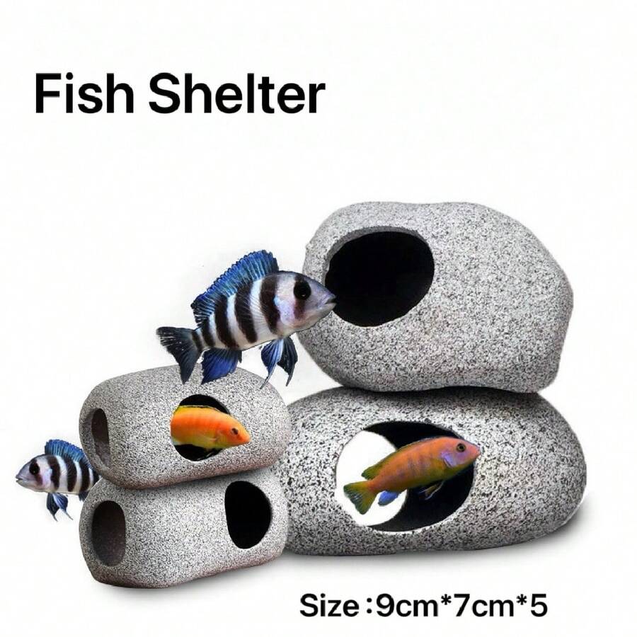 1 件水族箱鱼洞虾屋装饰，仿真石隐蔽装饰用于金鱼养殖，鱼缸造景配件，紫砂陶瓷