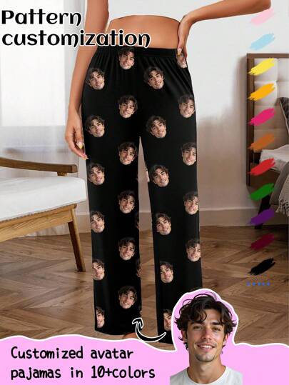 Customized Comfortable Pants For Women, Customized Photo-Printed Fun Sleep Pants, Can Customize Individual Person Head Design, Chic Autumn, Urban Gala, Fall & Winter
