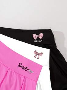 3pcs/Set Girls' Casual School Style Bow Print Pleated Skort, Autumn/Winter
