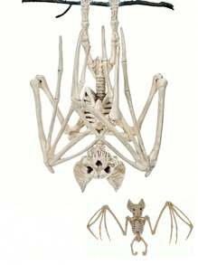 1 件逼真的蝙蝠骨架装饰，可调节的带头骨和翅膀的动物骨架，哥特式派对装饰，适用于室内/室外万圣节鬼魂装饰，易于安装，恐怖家居、派对和户外装饰，鬼屋道具，制作精良