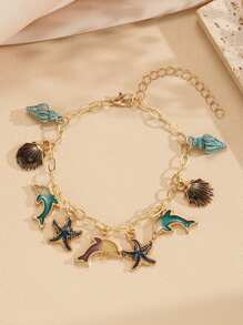 1 pieza de collar con elementos de vacaciones de verano europeos y americanos, con estrella de mar, concha, diseño de moda personalizado, pulsera de delfín