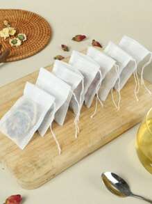 100 个茶包空纸质茶过滤袋，可重复使用的抽绳袋，小袋子，空茶包抽绳密封茶叶浸泡袋，用于散叶青色，茶过滤散茶浸泡器用于茶香料