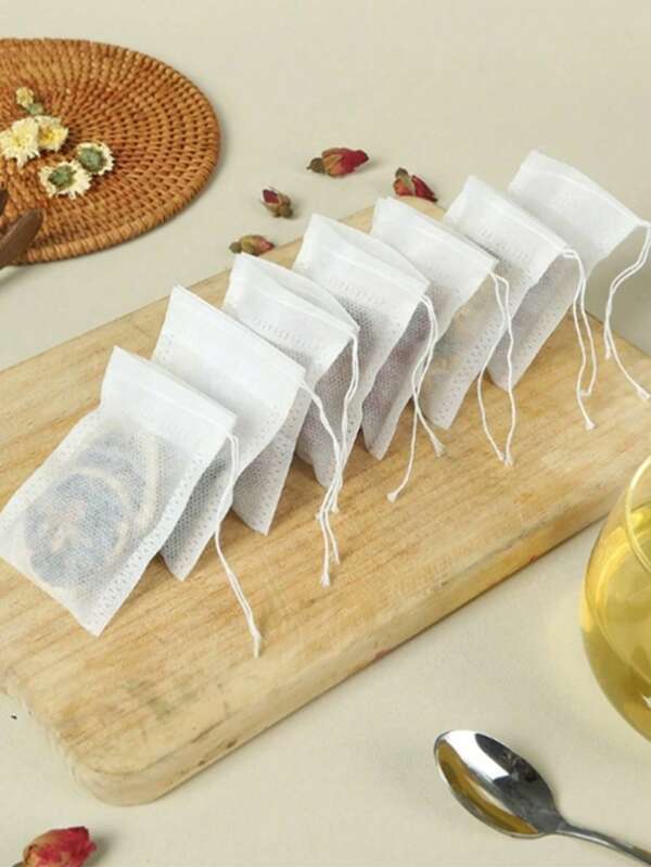 100 pièces de sacs à thé en papier vides, sacs réutilisables avec cordon de serrage, petits sacs, sacs à thé vides avec cordon de serrage et scellés, infuseurs de thé en vrac pour thé en vrac, filtre à thé pour infuser le thé et les épices