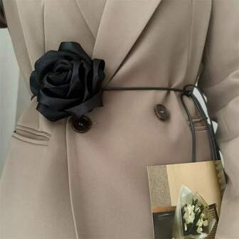 1 件缎面玫瑰花腰带装饰时尚复古系带配饰女士，四季夏季，学校