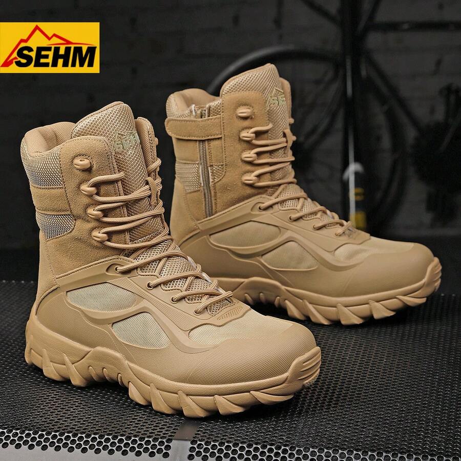 Men's Outdoor Hiking Boots, Comfortable High-Top Shoes, Fashionable Camping Desert Boots For Youths