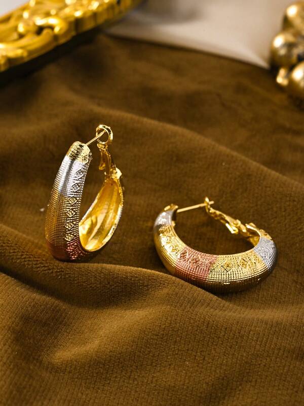 Fashion Brazilian Gold Earrings Classic Design Tricolor Ring Women's Earrings Electroforming Process