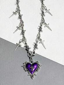 Goth Subculture -Inspired Heart Sword & Thorn Pendant Necklace, Retro Harajuku Hip-Hop Street Style