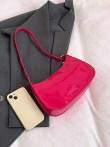 Fashionable Minimalist Shoulder Tote Handbag, Retro Vintage Underarm Bag, High-End Lightweight Zipper Handheld Baguette Bag, Multi-Functional Large Capacity Small Purse, Chic European And American Street Style, Suitable For Party, Work Commute, Cosmetic Storage - Red - View 3