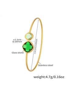 1pc Faceted Czech Glass Bangle Bracelet, Minimalist Luxury Stainless Steel Simple Ring Jewelry Bracelet For Women, Summer Accessories