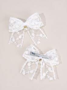 2 pezzi Fiocchi bianchi per capelli per ragazze, fermagli per capelli con fiocchi di pizzo eleganti, decori con perle bianche, fermagli per capelli estivi per adolescenti, accessori per capelli
