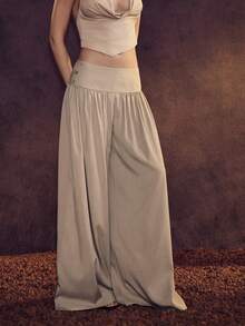 Glamine Vintage Low Waist Wide Leg Culottes, Relaxed Fit Slimming Loose Pants For Women - Khaki - View 5