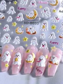 5D 卡通万圣节指甲贴纸 3 件装可爱南瓜鬼蜘蛛骷髅蜘蛛网南瓜黑猫蝙蝠月亮星星恐怖设计 DIY 卡哇伊日韩秋冬自粘凝胶指甲油贴花滑块美甲装饰美甲用品 - 彩色 - 查看 9