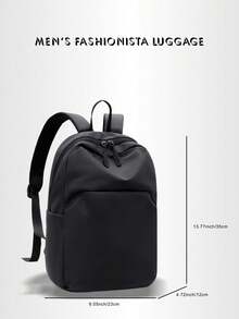 1 件休闲纯色背包，适合男士，可容纳 13 英寸笔记本电脑，旅行/书包，黑色 - 黑色 - 查看 3