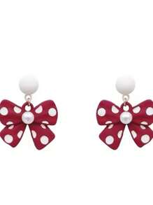1 par de pendientes personalizados de moda con estampado de lunares rojos y moños multicolor, adecuados para niñas, uso diario y fiestas