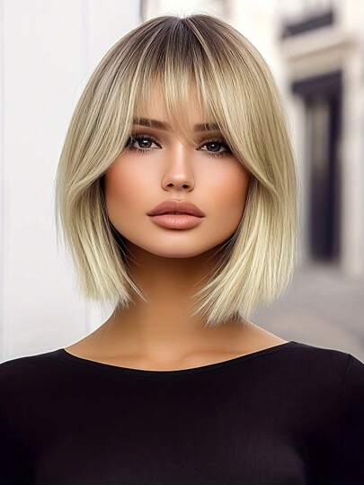 Blonde Bob Wig With Bangs - 14inch Short, Straight Synthetic Wig For Women - Colorful, Lightweight & Stylish For Cosplay, Daily Wear, Parties, And More - Perfect Gift For Mother'S Day, Halloween, And Role-Playing Events, Hair Extension | Sleek Bob Style | Natural Appearance