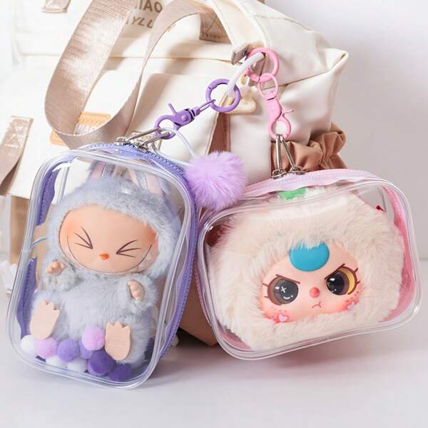 2Pcs/1Pc Display Storage Bag, Transparent Dustproof Hanging Storage Pouch,Transparent Cabinet Dustproof Pouch For Chic Monster, Portable & Waterproof PVC Organizer With Keychain For Labubu,Dolls, Toys, Cables, Ideal For Birthday Gifts(Doll Not Included)