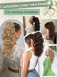 Extensión de cola de caballo de 16 pulgadas con pinza garra, extensión de cabello natural y sintético rizado y ondulado, accesorio de cabello para uso diario de mujeres