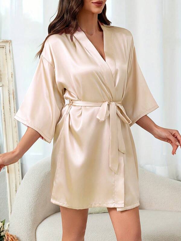 Bata de baño de unicolor para mujer, de manga corta, adecuada para primavera y verano, para uso en el hogar, hotel, fiestas y natación