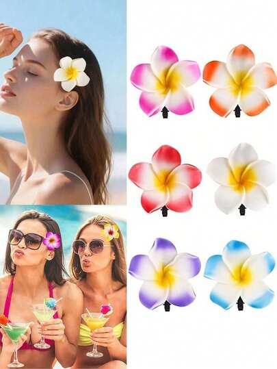 6/12/24/36 件夏威夷花发夹，女士人造花发夹，鸡蛋花发夹，适合节日海滩派对，夏季热带花卉发饰，婚礼派对，女孩节日礼物，母亲节礼物爪夹发夹发夹，1 件