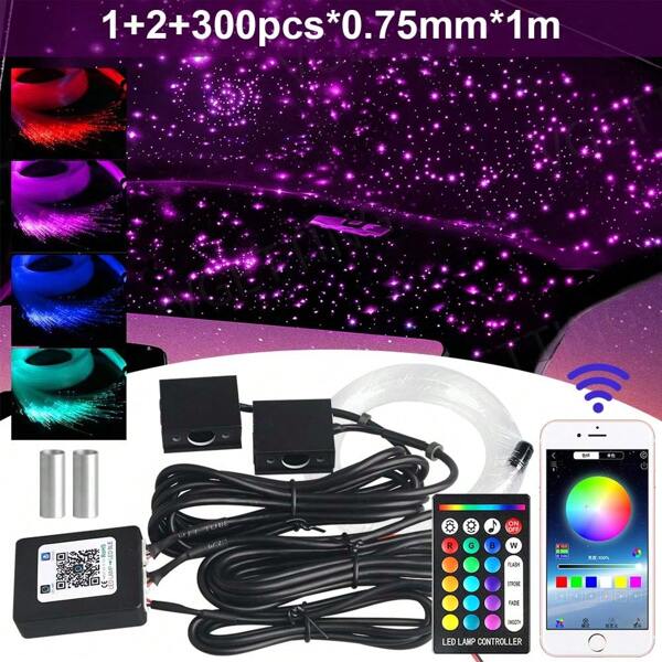 300PCS 1.5m Auto Lichtfaser LED Sternenhimmel Glasfaser Optik Ambientebeleuchtung