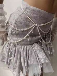 1 件波西米亚风格人造珍珠串珠几何流苏吊坠腰链，奢华优雅，适合度假、派对、婚礼、休闲装、女士和情侣、节日、生日、多功能珠宝礼物