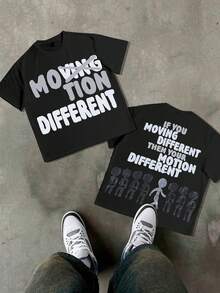 Y2K, Striking Red Tee, MOVING Crossed Out, Dynamic Black Silhouettes, Vibrant Red Background, IF YOU MOVING DIFFERENT THEN YOUR MOTION DIFFERENT, Double-Sided Printing, Lone Hustler Doctrine, Cash Over Connections, Aboriginal People, Home Town Flag, Warning Slogan, Graphic Tees Women, Funny Graphic Tees, Graphic Tees Men, 100% Cotton T-Shirts Feature A Youthful And Fashionable Design. They Come  They Are Perfect For Casual Wear And Street Style. They Are Excellent  Gifts For Friends And Family. - 黑色 - 查看 1