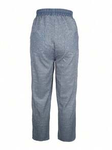 Striped    Casual    Button Front  Pocket  None    Daily - 藍色 - 查看 3