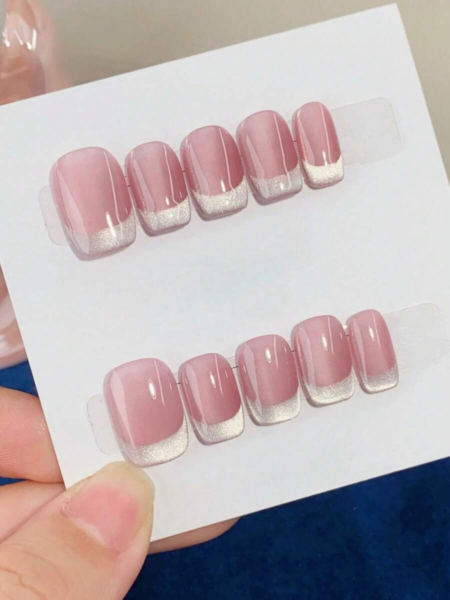 10 件法式闪亮猫眼指甲贴，手工制作，优雅，简约，可爱短款美甲，按压式指甲，美甲用品，指甲