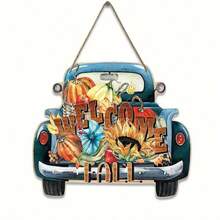 1pc Hello Fall Thanksgiving Day Harvest Sunflower Colored Pumpkin Car Wood 7.87in/20cm Sign Hanging Home Decoration, Tree Outdoor Decoration Pendant For Garden Room Festival Party Supplies Restaurant Festival Party Decoration