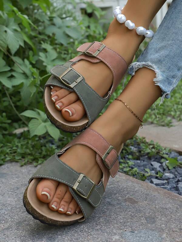 Chic Women's Two - Tone Sandals With Buckle Design