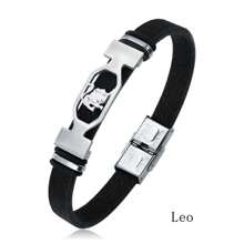 Stainless Steel Constellation Bracelet For Women Men Zodiac Sign Leather Bracelet Wristband Jewelry Birthday Gift