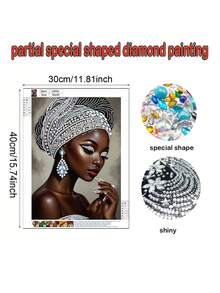 DIY 5D Partial Diamond Painting Set, Beautiful African Woman, Home Wall Decoration, Special Irregular Crystal, Used As Interior Decoration,Good Product For Beginners, Diamond Mosaic Art Kits For Adults, 30x40cm/11.81x15.74inch - LW56 - 查看 2