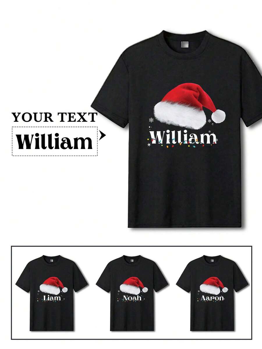 Áo thun nam cổ tròn in hình theo yêu cầu chủ đề Giáng sinh, thích hợp cho họp mặt gia đình, tiệc Giáng sinh, quà tặng bạn thân, quà tặng ngày lễ, in ảnh cá nhân của bạn bè, người yêu, thú cưng, áo thun tự thiết kế mang đậm bản sắc văn hóa, áo đen, áo thể thao. - màu đen - Xem 1