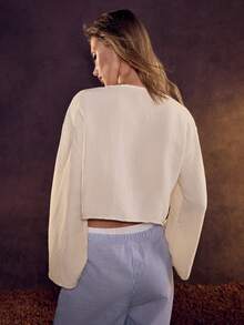 Glamine 女士纯色简约休闲前系带长袖衬衫，秋装女式衬衫 - 卡其色 - 查看 7